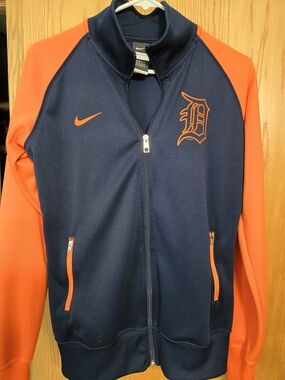 Nike Navy and Orange Detroit D Full-Zip Jacket